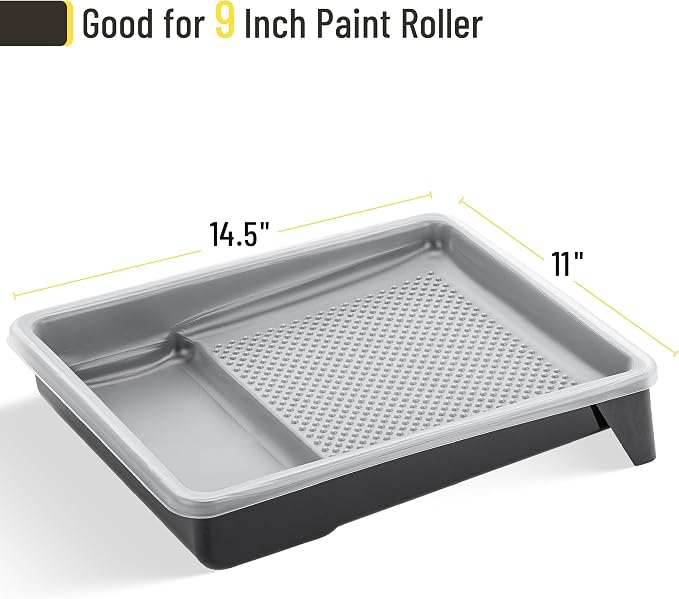 Bates- Paint Tray Set, 9-Inch, 11 pcs, Plastic Paint Tray with 10 Tray Liner, Textured Deep Capacity Disposable Paint Tray Liner, Paint Pan Liners, Paint Pans Trays, Paint Trays