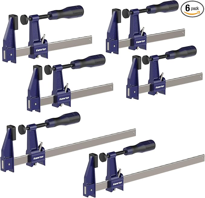 6PCS Steel Bar Clamps Set, 4-Pack 6-Inch & 2-Pack 12-Inch Quick-Adjust F-Clamps with 2-1/2" Throat Depth, 600LBS Load Wood Clamps for Woodworking, Metalworking, and DIY Projects