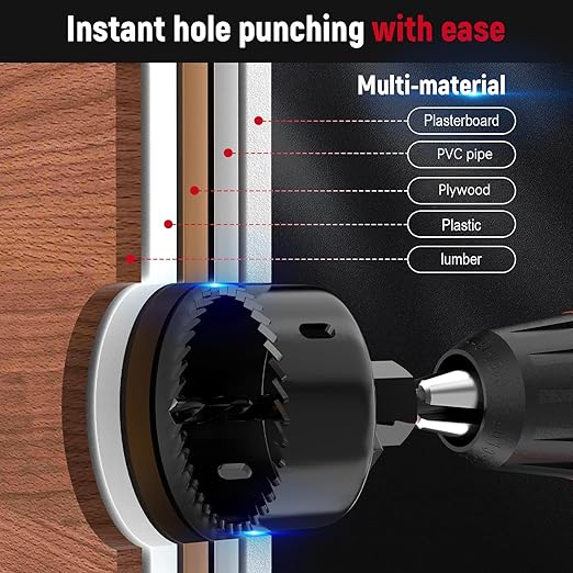 12-Piece Hole Saw Kit, Includes 8 Sizes (3/4" to 2-1/2"), Arbors, Drill Bits, and Hex Key, Ideal for Softwood, Plywood, and PVC (Black)
