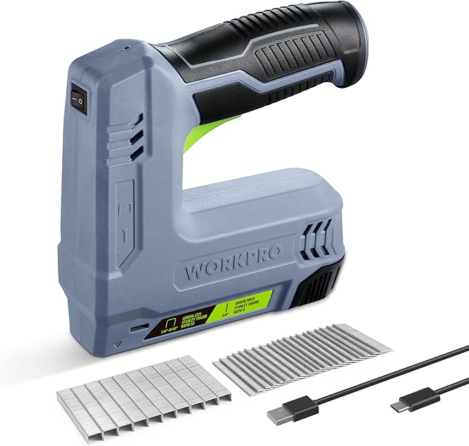 WORKPRO Electric Staple Gun, 2-in-1 Brad Nailer Electric with 2000PCS Staples Nails & USB Charger, 3.6V Staple Gun for Upholstering, Crafts, Carpentry, DIY, Grey