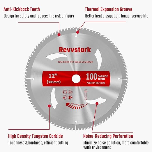 12 Inch 100 Tooth, Carbide Tipped Teeth, TCT Saw Blades for Cutting Various Wood, Plastic and Composite Materials with 1-Inch Arbor