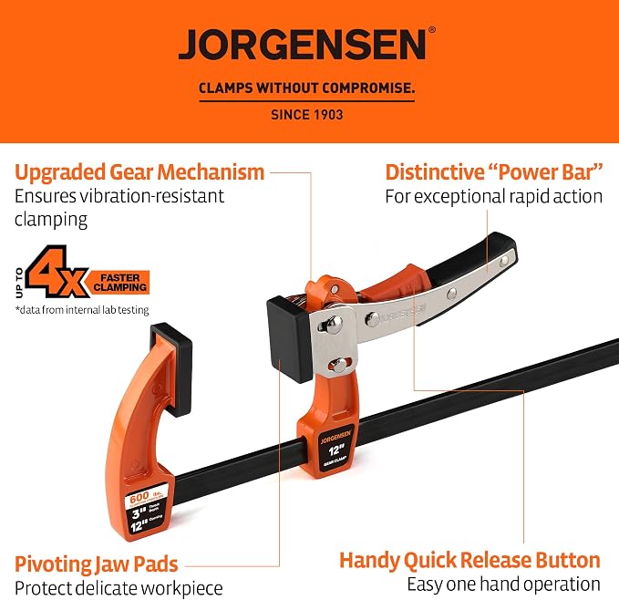 Jorgensen 12-Inch Bar Clamp, Ratcheting Bar Clamp
