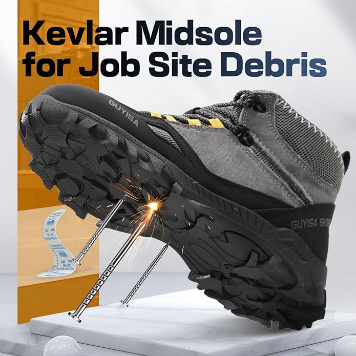 GUSAYEX Steel Toe Boots for Men Puncture Resistant Safety Work Boots with Kevlar Midsole Industrial Lightweight Men's Work & Utility Protective Shoes for Construction Warehouse Factory