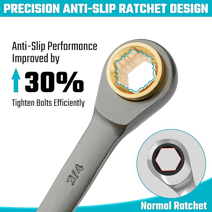 DURATECH 4-in-1 Anti-Slip Reversible Ratcheting Box Wrench Set, SAE | Double Box End, 2-Piece, 5/16", 3/8", 7/16", 1/2" & 9/16", 5/8", 11/16", 3/4", CR-V Steel, Nickel Plated, Rolling Pouch