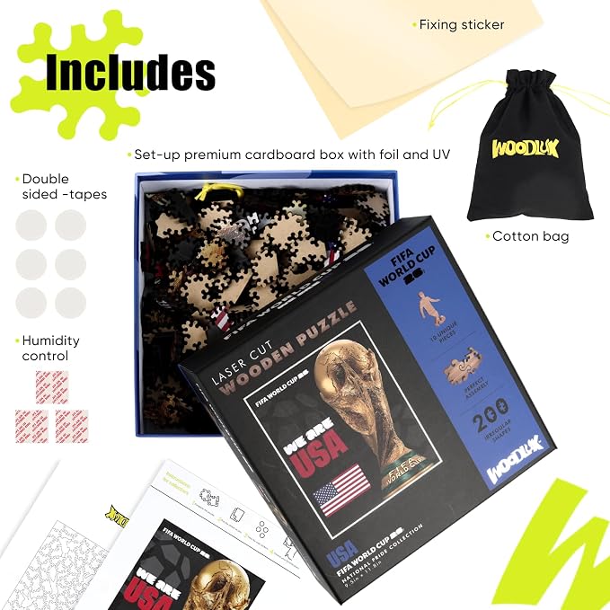 FIFA USA Poster-2 Wooden Puzzle for Adult, 200 Pieces Irregular Shape Puzzle, 5MM Thick, Creative Collectible Gift for Fans, Officially Licensed Product, 9.3 x 12