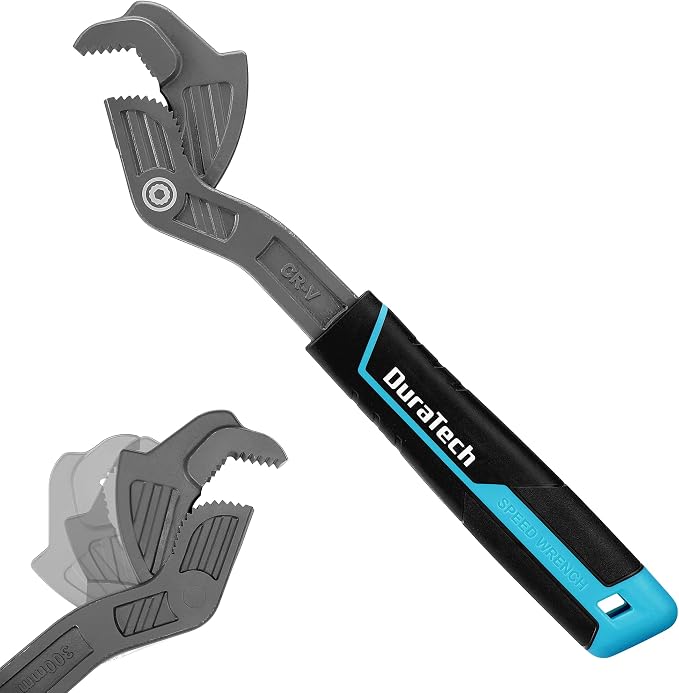 DURATECH 12-Inch Self-Adjusting Wrench, Self-Locking Pipe Wrench | Adjustable Size 3/4"-1-5/8"(19-41mm), Cr-V Steel, Non-Slip TPR Handle, For Home Repair, Mechanic and DIY Projects