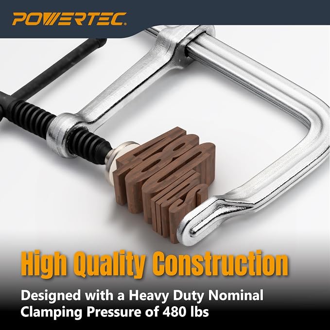 POWERTEC Heavy Duty 6" F Style Bar Clamps, 3-1/8" Throat Depth, 480 lb Clamping Force – Woodworking, Cabinetry, Welding & Workshop Use, 2 Pack (72338)