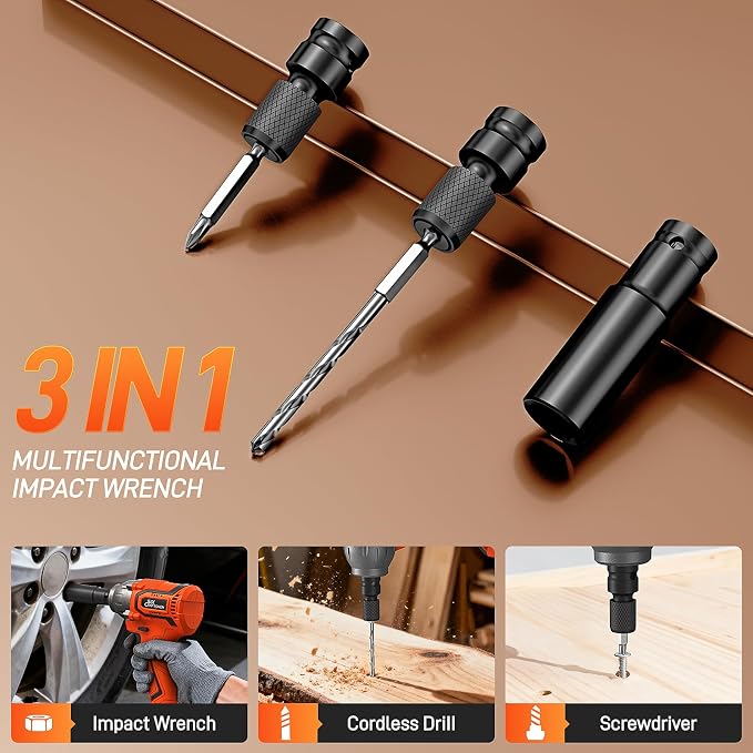 Cordless Impact Wrench, 369ft-lbs(500N.m),1/2” Brushless Impact Gun, Power Impact Driver Kit with 4.0Ah Battery & Fast Charger, Electric Impact Driver Set for Motorcycle/DIY Furniture