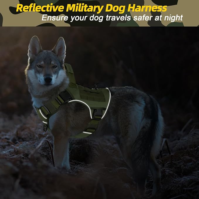 WINGOIN Green Tactical Dog Harness for Extra Large Dogs,No Pull Dog Harness | Heavy Duty with Handle,Adjustable Reflective,Military K9 Style,Big Size Dog Vest,for Great Dane,for Walking Training Hunting