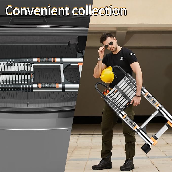 Telescoping Ladder,with Stable Hook and stabilizer barand,Extension Ladder, Heavy Duty 330lbs Max Capacity, Multi-Purpose Collapsible Ladder for RV or Outdoor Work (16.5FT/5.1M)