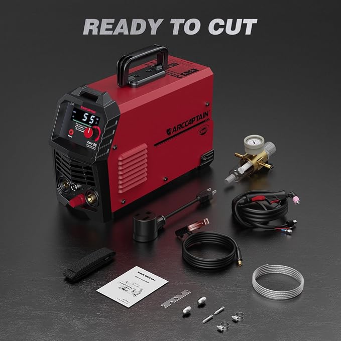 ARCCAPTAIN 55A Plasma Cutter, Large LED Display, Non-Touch Pilot ARC Plasma Cutting Machine, 120/240V Dual Voltage IGBT Inverter, 1/2" Clean Cut, Post Flow, 2T/4T, for Beginners DIY