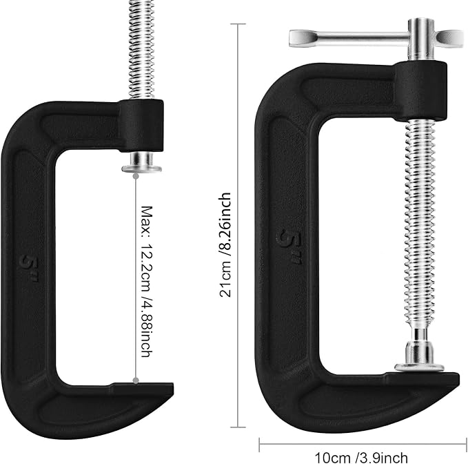 4 Pcs C Clamp Set 5 Inch Heavy Duty G-Clamps Automotive and Wood Working Clamps with Jaw Opening Sliding for DIY Carpentry Woodworking Welding and Building(5 Inch, Black)