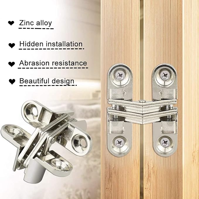 Hidden Hinge, 2 Pack 3.74 in 180° Folding Door, Zinc Alloy, for Cabinet & Cupboard, with Screws-S5