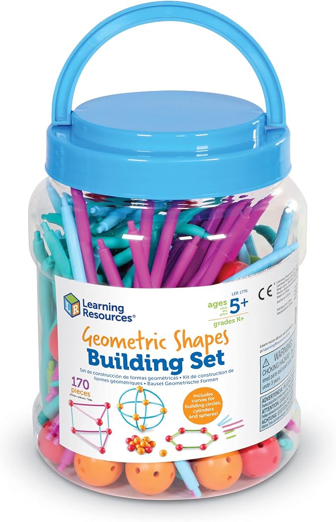 Learning Resources Geometric Shapes Building Set - 170 Pieces, Ages 5+ Math Learning Games for Kids, Early Math Skills, Back to School Activities, Classroom Games for Teachers