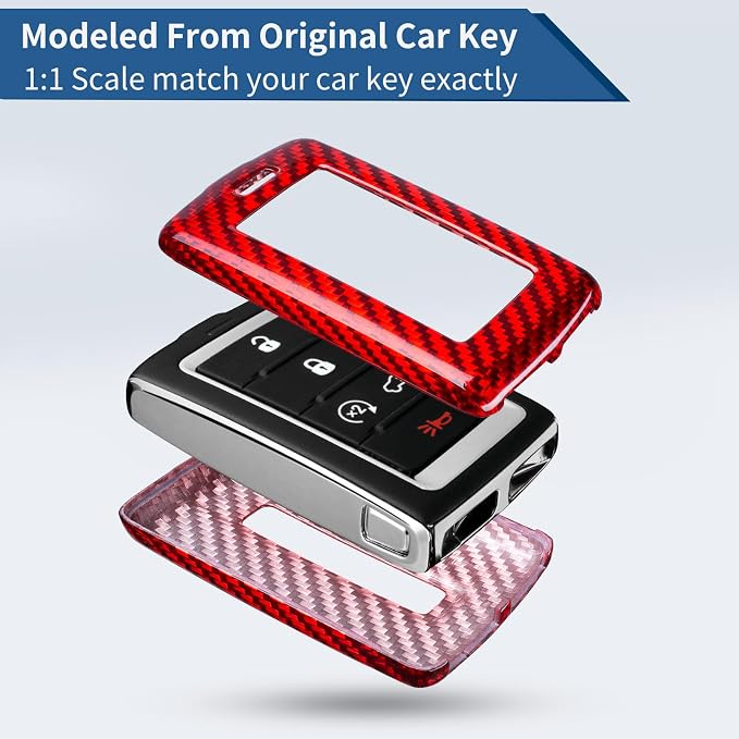 Real Glass Fiber Key Fob Cover Compatible with Jeep Grand Cherokee L | Real Glass Fiber Key Fob Protector Compatible with Jeep Wagoneer Grand Wagoneer Gladiator Smart Key Case 2020-2025(Red)