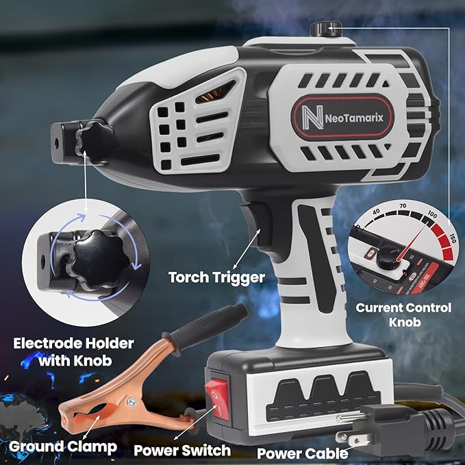 Handheld Welder Machine 110V, NeoTamarix 20-150A IGBT Inverter Portable Welder Gun with 5 Variable Current Adjustment & 20PCS Rods, Portable ARC Welding Gun Fits for 1/16"-1/8" Rods