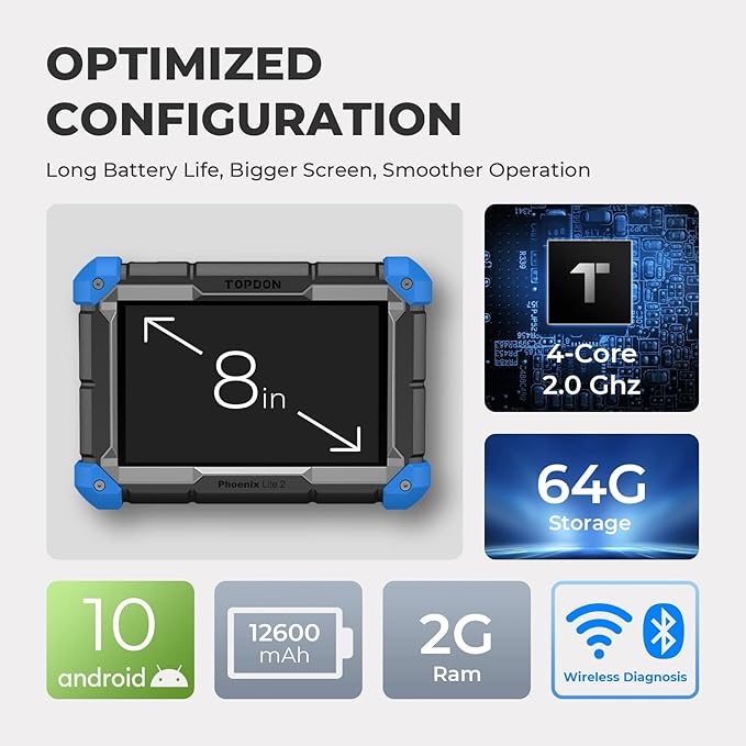 TOPDON Phoenix Lite 2 Bidirectional Scan Tool, OBD2 Scanner, Function as AD900BT AD900 Lite, ECU Coding, Wireless Automotive Diagnostic Scanner, 34+ Reset Services, FCA AutoAuth, 2 Years Free Update