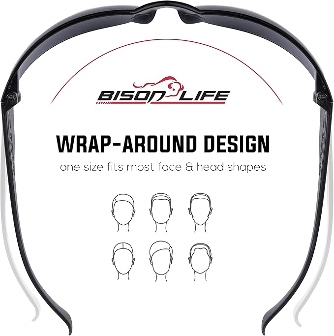 BISON LIFE Clear Safety Glasses – ANSI Z87.1 Scratch & Impact Resistant Wrap Around Eye Protection Goggles for Men & Women