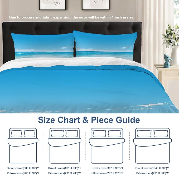 Batmerry Beach Scene King Size 100% Cotton Duvet Cover Sets, Tranquil Ocean View Bedding Set with Zipper Closure Corner Ties, 3 Pieces (1 Cover + 2 Pillowcases No Comforter)