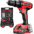 20V Cordless Drill, Electric Power Drill Set with Battery Charger and Carrying Case, 3/8” Keyless Chuck, 2 Variable Speed, 18+3 Torque, 72pcs Driver Bits and Belt Hook, Red