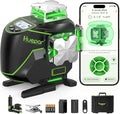 Huepar Laser Level 360 Self Leveling, 4x360° Green 4D Cross Line Laser with LCD Screen, Bluetooth Outdoor Pulse Mode Laser Tool for Construction -Remote Control, Li-ion Battery or 4 AA Batteries-S04CG