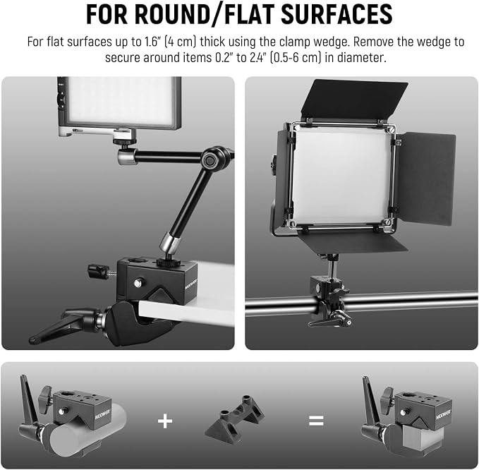 NEEWER Super Clamp with 5/8" Stud, Spring Lock, 2.4"/6cm Jaw Grip Heavy Duty Crab Pole Clamp for Round Pipe Flat Surface, for Photography Studio Camera & Lighting Mounting, Max Load 33lb/15kg, UA017