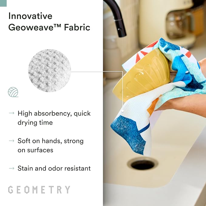 GEOMETRY Tea Towels – Spring & Summer Collection – Quick-Dry, Ultra-Absorbent, Reusable Microfiber Kitchen Towels for Drying & Cleaning - Dancing Umbrellas - 1 Pack