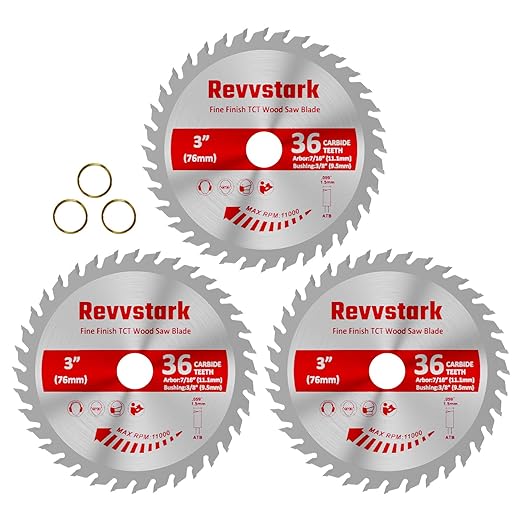 3 Pack 3 Inch 36 Tooth Carbide Circular Saw Blade for Wood, Plastic, PCV, Acrylic, Aluminum with 7/16" Arbor, 3/8" Bushing, Fit Dewalt Craftsman Ryobi Milwaukee