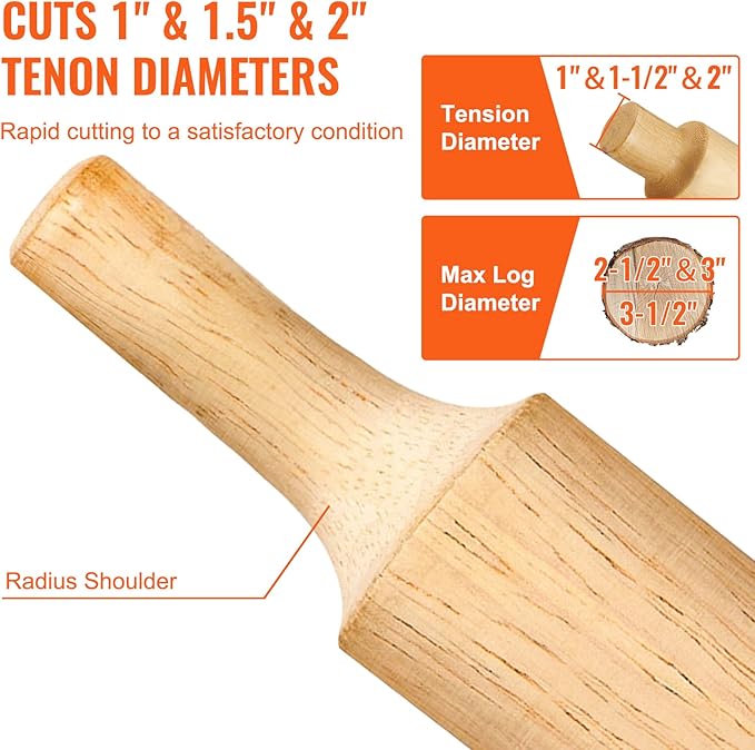 VEVOR Tenon Cutter, 1"/25.4mm & 1.5"/38mm & 2"/50.8mm, Premium Aluminum & Steel Log Furniture Cutter, with Dual Curved Blades & Button Screws Home Master Kit, Commercial Starter’s Tool for Home DIY