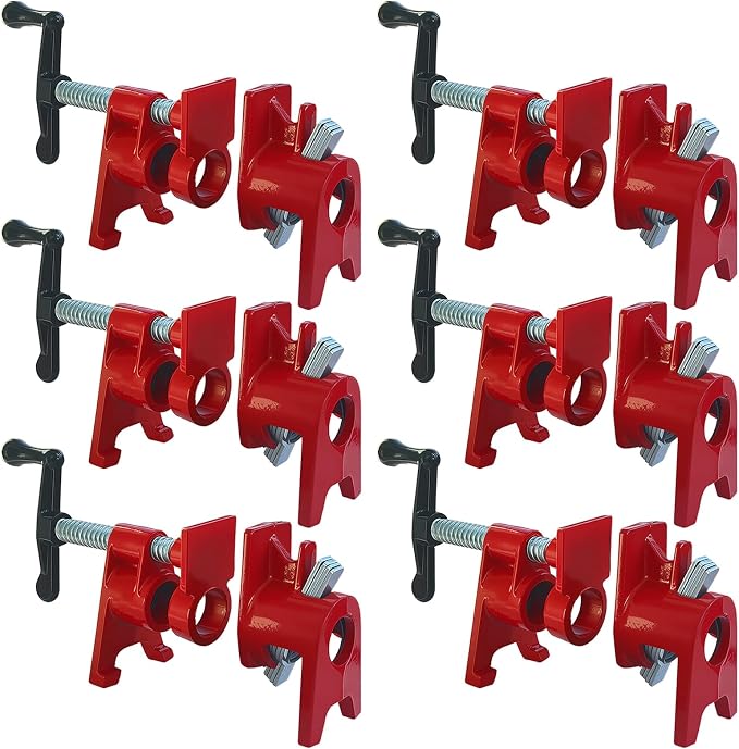ATPEAM Wood Gluing Pipe Clamp Set | 6 Pack 3/4’’ Heavy Duty Cast Iron Quick Release Pipe Clamps for Woodworking with Unique Foot Design (6, 3/4'')