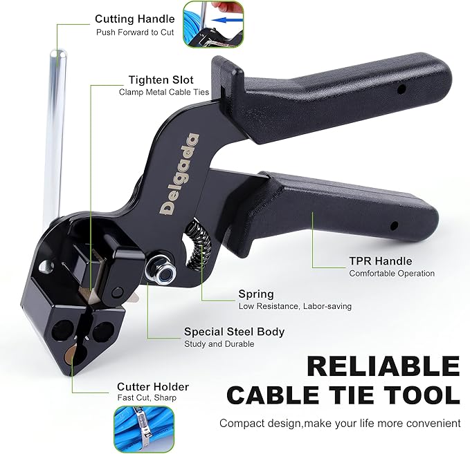 Delgada Metal Zip Tie Tool Stainless Steel Cable Tie Gun Cutter Tool Tightening Kit Tie Wrap Gun with 30PCS Stainless Steel Self-Locking Ties for Chain Link Fence Pipes