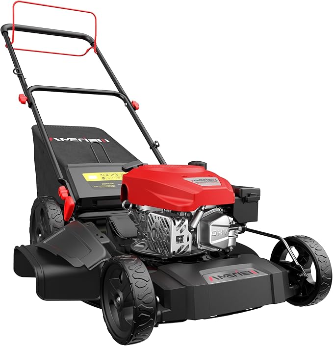 AMERISUN Gas Lawn Mower, 21" Self-propelled Lawn Mower, 170cc OHV Engine with Forced Air Cooling, 3-in-1 Mulching/Bagging/Side Discharge, 6 Cutting Heights, 1.4-Bushel Grass Catcher