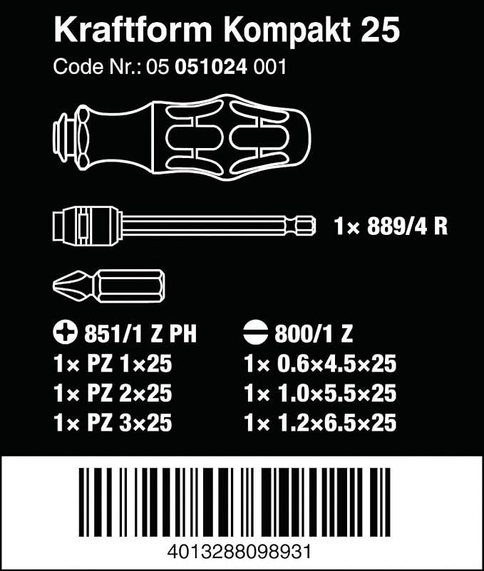 Wera KK25 Replacement Type Driver Bit Set