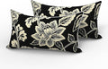 LVTXIII 2 Pack Outdoor Lumbar Pillows 12x20 Inch with White Piping, Fade Resistant Support Throw Pillows with Inserts for Patio Furniture, Sofa, Chair, Elegant Vines Black
