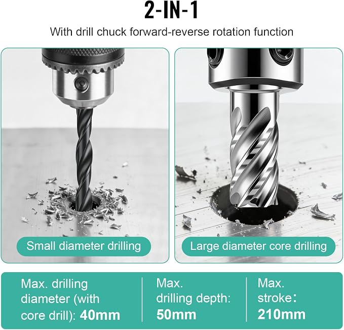 Mag Drill Press, 1450W 1.6" Boring Diameter, Portable Electric Magnetic Drill Press with 2 Coring Bits, 2922 lbf Power Magnetic, 820 RPM for Metal Surface, Industrial and Home Improvement