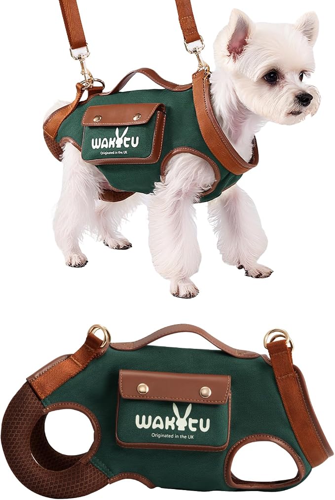 Wakytu Dog Lift Harness Dog Carrier Sling for Small Dogs & Cats,S | stylish puppy sling carrier with handle & pocket,adjustable leash,walking & travel