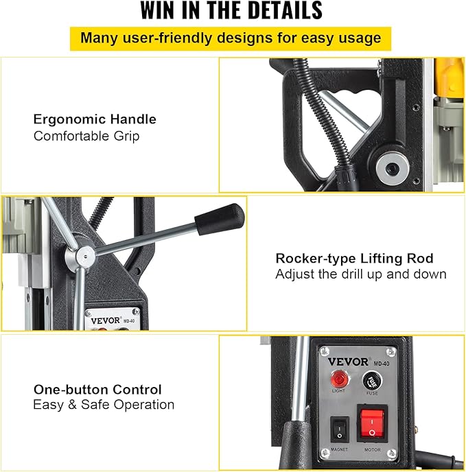 VEVOR Magnetic Drill, 1100W 1.57" Boring Diameter, 2697lbf/12000N Portable Electric Mag Drill Press with 7 Bits, 580 RPM Max Speed Drilling Machine for any Surface and Home Improvement