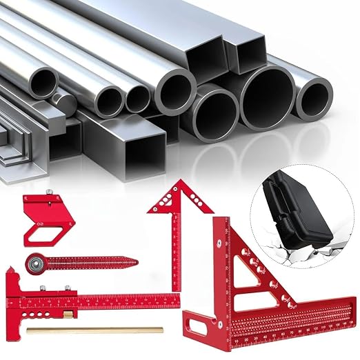 Woodworking Measuring Tools with Box, Aluminum Scribeing Ruler, Multi-Purpose Marking Ruler, Precision Layout Measuring Tool Carpentry Square Kits for Engineer Carpenter (6pcs with Box)