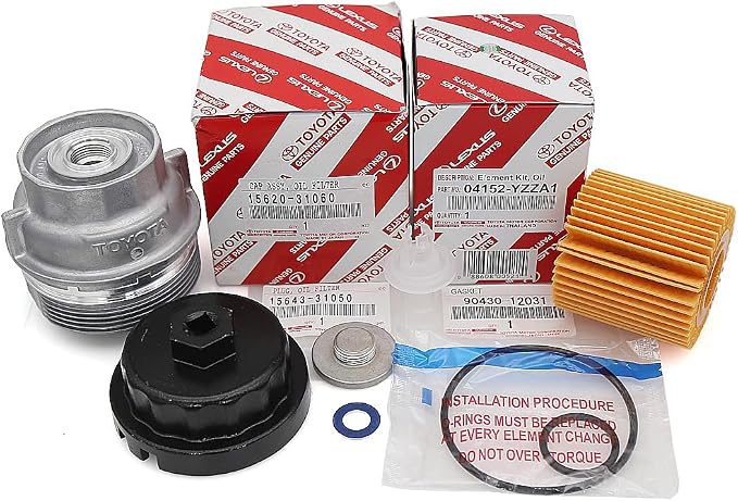 Genuine Engine Oil Filter, Housing Cap Holder, Drain Plug Washer Set w Wrench Removal Replacement Tool