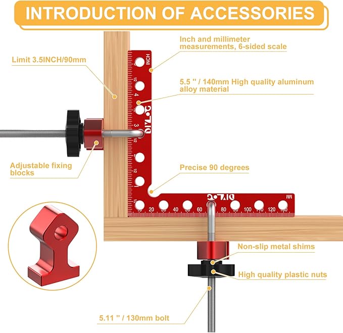 Corner Clamp for Woodworking, 90 Degree Corner Clamp, 4 Pack 5.5"x 5.5" Aluminum Alloy Right Angle Woodworking Tools, Positioning Squares for Picture Frame, Box, Cabinets, Drawers