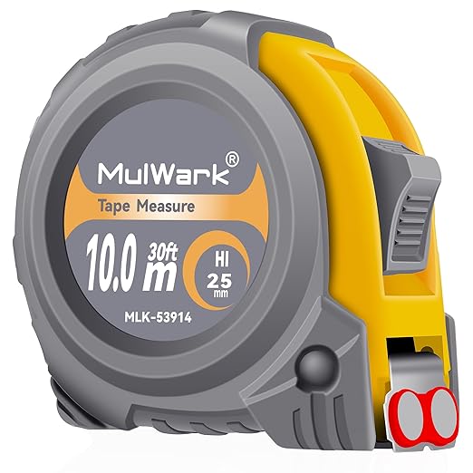 MulWark 30FT Metric Tape Measure, Easy Read Measuring Tape Retractable with Fractions 1/8, Both-Side Metal Blade, Magnetic Hook & Shockproof Case for Construction, Carpenter, Architect, Woodworking
