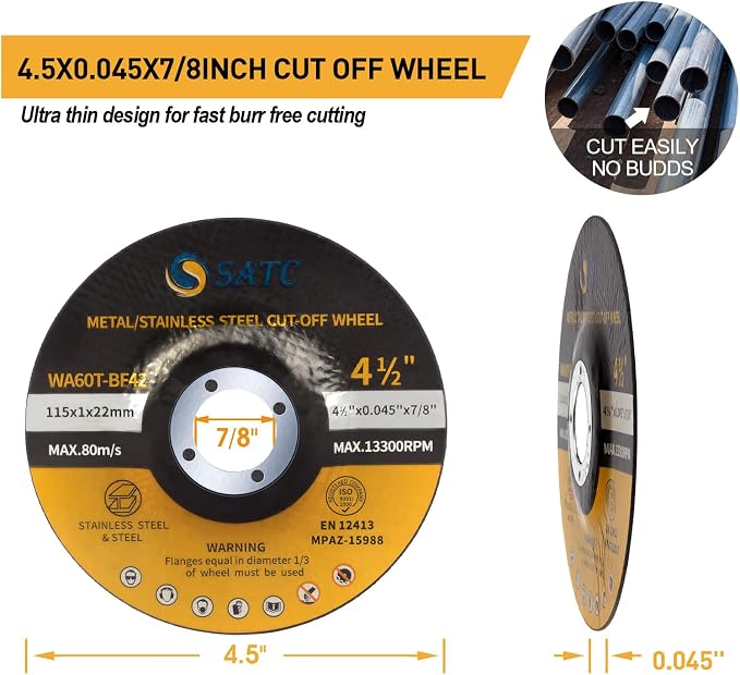 S SATC 25PCS 4 1/2 Cut Off Wheel Grinder Blades 4-1/2" x .045 x 7/8" Cutting Disc Cutting Wheel Die Grinder Cut Off Blades Fits Angle Grinder Air Tool