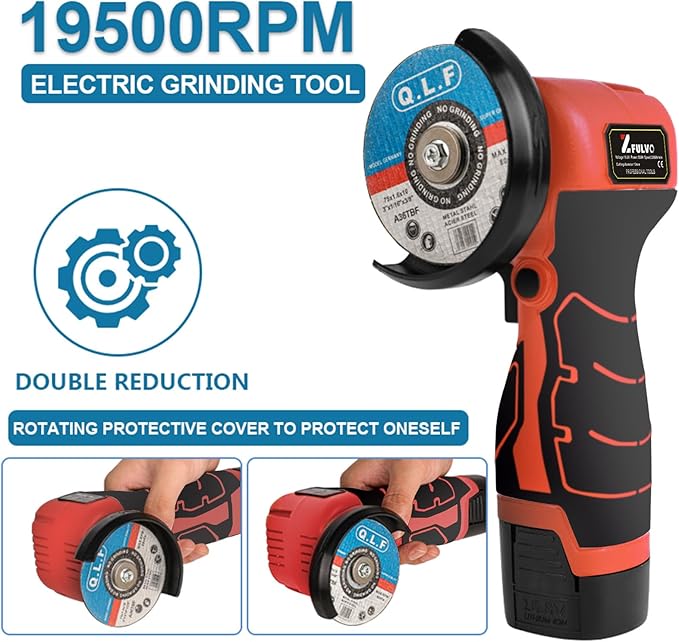 ZFULVO Cordless Brush Angle Grinder Kit, 19500rpm Mini Electric Angle Grinding Tool with 2pcs 16.8V 2000mAh Batteries and 6-Cutting Discs, Grinder Handheld Cutter for Metal Wood