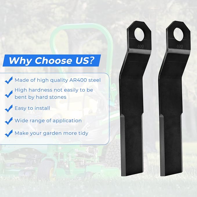 Replacement Bush Hog Blade Cutter Lawn Mower Blades Heavy Duty AR400 Steel Compatible with SkidSteer ATV Mower King Bush Hog Replacement Parts Blades, 7mm Thickness 2PCS