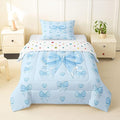 Feelyou Cute Blue Bow Bedding Set Soft for Boys Girls, Love Hearts Bowknot Comforter Set Toddler Size Girly Bow Tie Duvet Quilt Microfiber Bedroom Decor 2 Pcs with 1 Pillow Cases