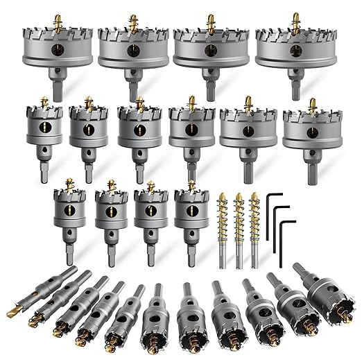 26PCS (1/2'' to 3-3/4'') TCT Premium Tungsten Carbide Tipped Hole Saw Drill Bit Set for Hard Metal, Stainless Steel, Iron, Aluminum.