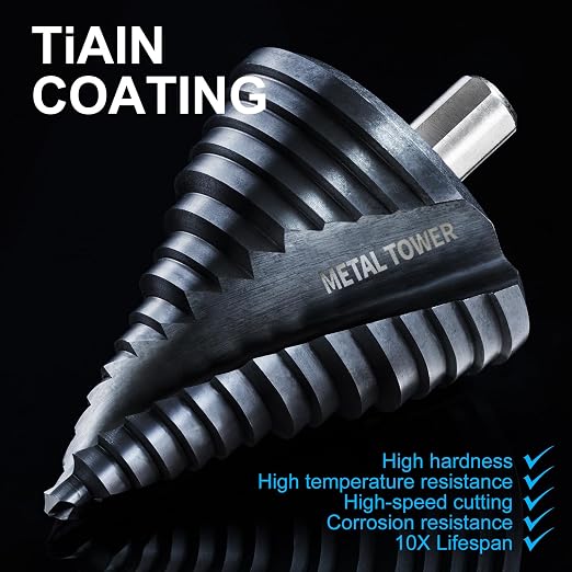 GRENPRO Step Drill Bit for Metal Set, 1/4" - 2-1/2"Large Step Bit, M35 HSS Impact Tough Step Bits for Metal, 1/2" Shank Unibit Step Drill Bits, Stainless Steel, Aluminum, Wood