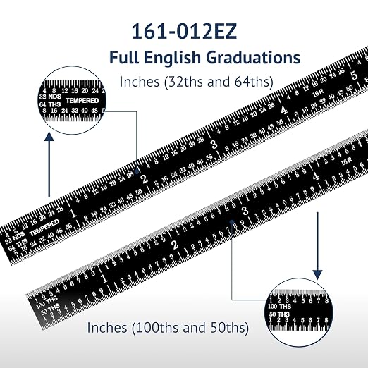 PEC Tools Stainless Steel Ruler Set (6"+12"), High-Contrast Machinist Ruler with Markings 1/32", 1/64", 1/50" and 1/100", Made in USA