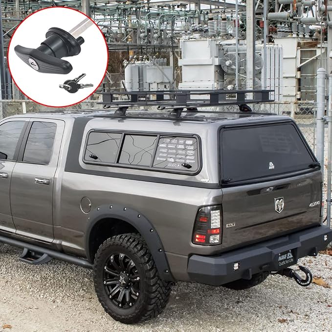 Pickup Truck Cap Topper Camper Shell Locking T-Handle -with 2 Keys for Most Brands of Truck caps, Toppers, Camper Tops Black Powder Coated Finish-Left Side