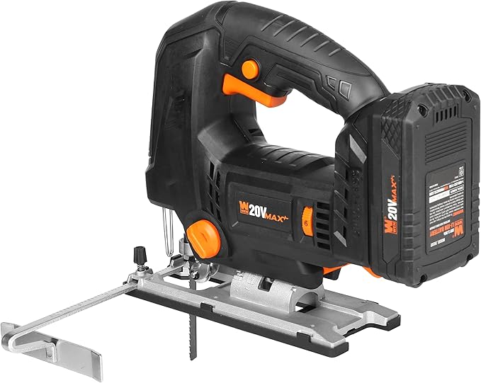 WEN Cordless Jigsaw, Brushless with Auto-Speed, 20V Max 4.0Ah Lithium Ion Battery, and Charger (20670)